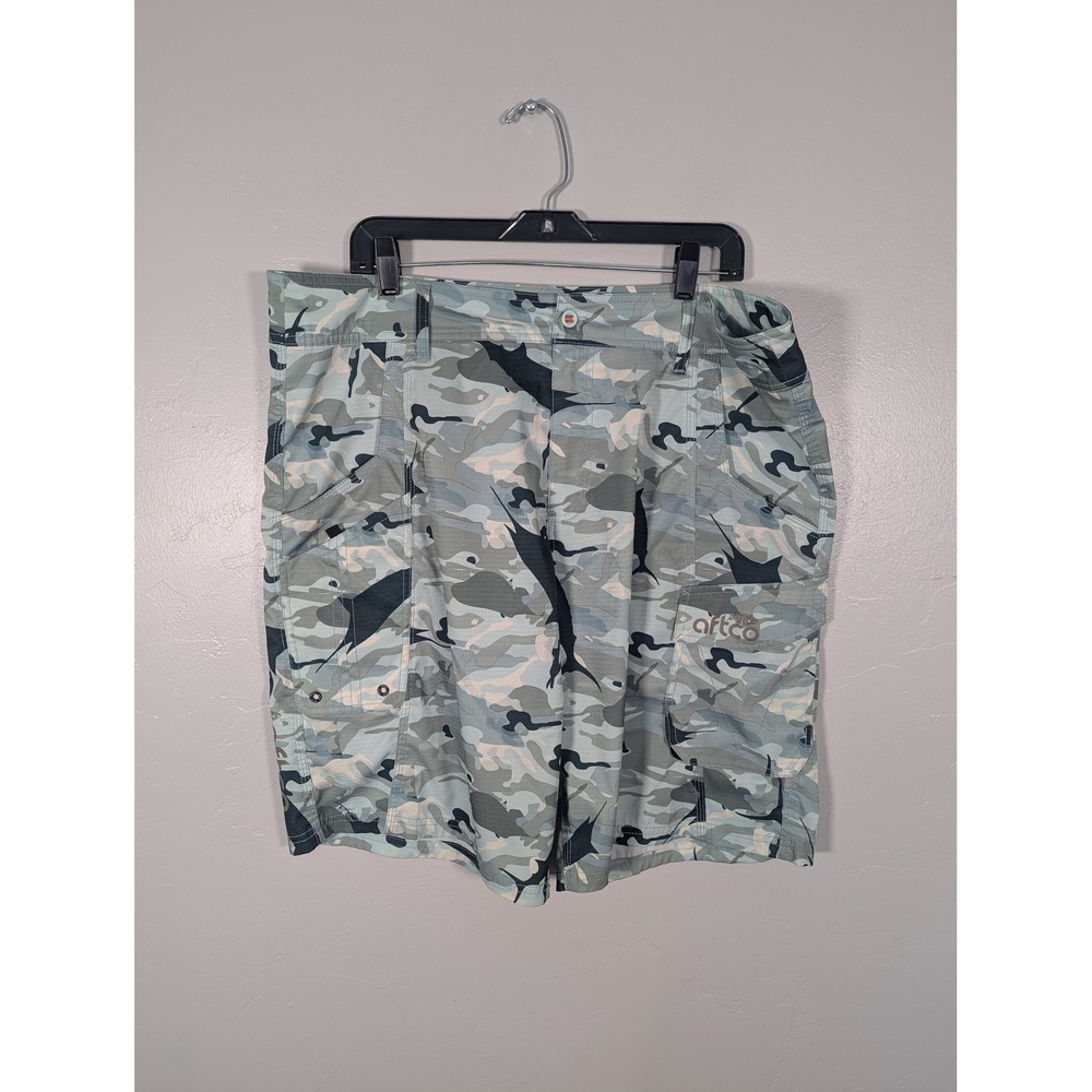 Aftco Mens 38 Marlin Camo Fishing Shorts Blue Gray Ripstop Cargo Tactical M01128